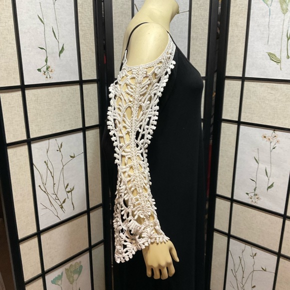 Rose Gal Cold Shoulder Dress with Lace Sleeves - Picture 1 of 10